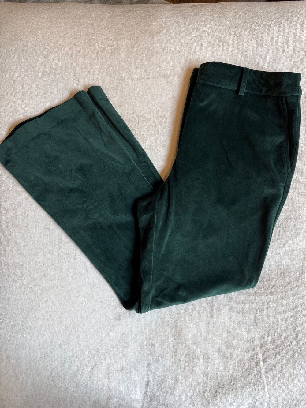 Velvet Forest Green Boot-Cut Pants